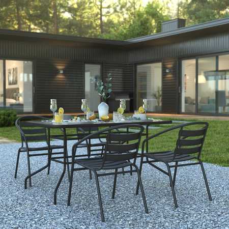 FLASH FURNITURE 5PC Patio Set-55" Glass Table, 4 Black Chairs TLH-089REC-017CBK4-GG